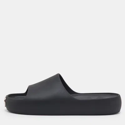 Pre-owned Dolce & Gabbana Dg Logo Size 45 Black Rubber Slide Sandals