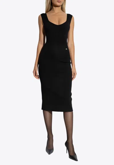 Dolce & Gabbana Dg Logo Sleeveless Midi Dress In Black