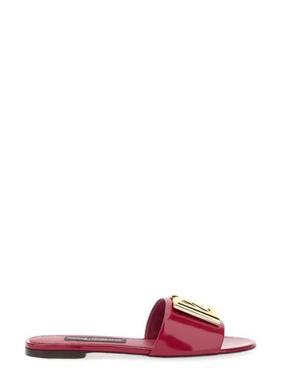 Dolce & Gabbana Dg Interlocking Logo Leather Slides In Red