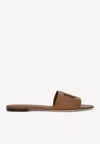 Dolce & Gabbana Slide Sandals With Cut Out Logo In Brown