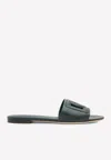 Dolce & Gabbana Dg Logo Slides In Calf Leather In Green
