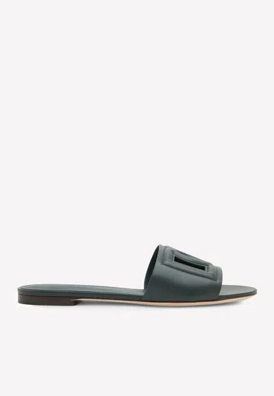 Dolce & Gabbana Dg Logo Slides In Calf Leather In Green