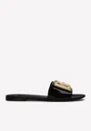 Dolce & Gabbana Logo-plaque Leather Slides In Black