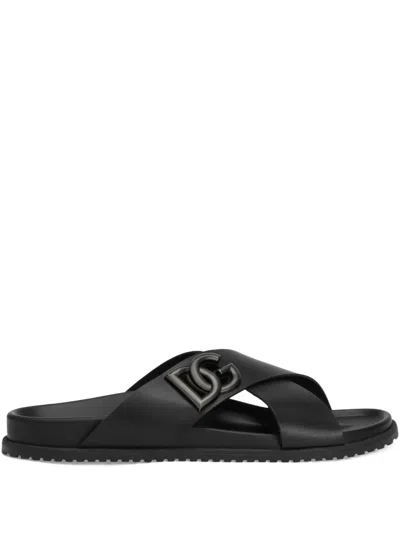Dolce & Gabbana Dg Logo Slides Sandals In Black