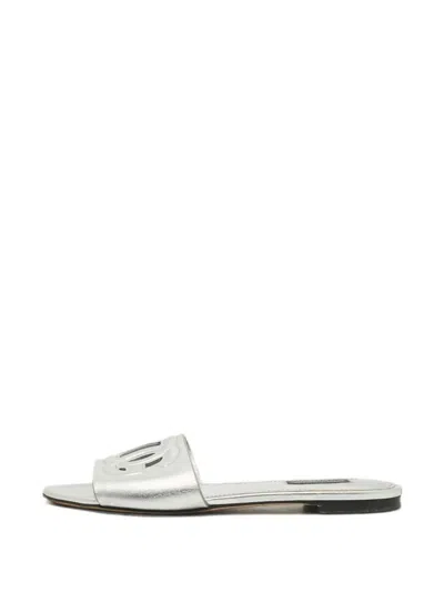 Pre-owned Dolce & Gabbana Dg Logo Slides In Silver