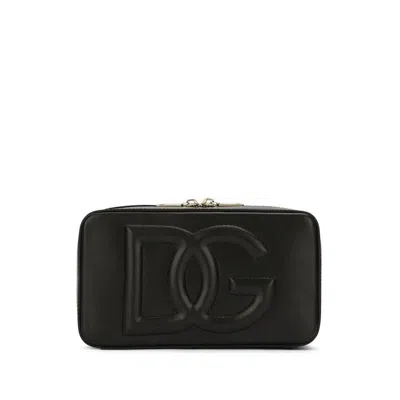 Dolce & Gabbana Dg Logo Small Leather Camera Bag In Black