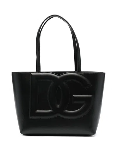 Dolce & Gabbana Dg Logo Small Leather Tote Bag In Black