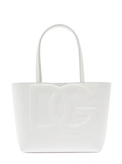 Dolce & Gabbana 'dg Logo' Small White Shopper In Leather Woman