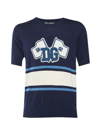 Pre-owned Dolce & Gabbana Dg Logo Striped Sweater In Blue