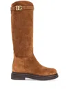 Dolce & Gabbana Logo Suede Knee-high Boots In Brown