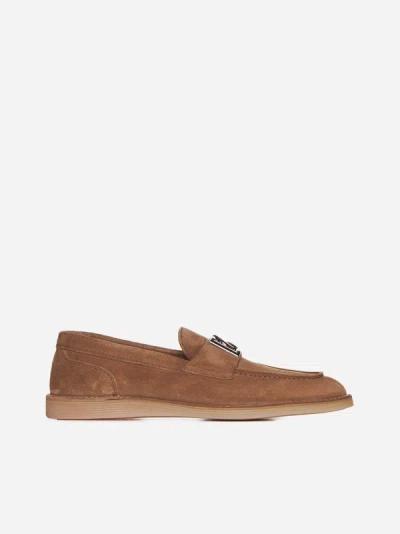 Dolce & Gabbana Dg Logo Suede Loafers In Hazelnut