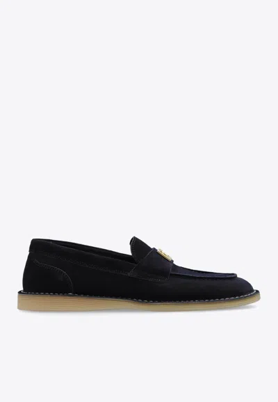 Dolce & Gabbana Dg Logo Suede Loafers In Navy