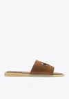 Dolce & Gabbana Dg Logo Suede Slides In Beige