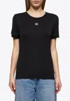 Dolce & Gabbana Black T-shirt With Logo Decorated With Crystals On The Front In Cotton Woman In Black
