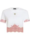 Dolce & Gabbana Cropped Jersey T-shirt With Dg Logo And Lace Inserts In White