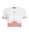 Dolce & Gabbana Cropped Jersey T-shirt With Dg Logo And Lace Inserts In White
