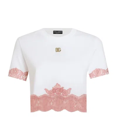 DOLCE & GABBANA DOLCE  GABBANA DG LOGO PLAQUE CROPPED JERSEY T-SHIRT