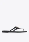 Dolce & Gabbana Women Black Thong Sandals With Logo Plaque On The Front In Rubber Woman In Black