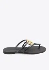 Dolce & Gabbana Women Black Thong Sandals With Logo Plaque On The Front In Rubber Woman In Black