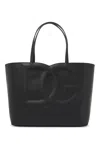 Dolce & Gabbana Black Embossed Logo Leather Tote Bag For Women In Black