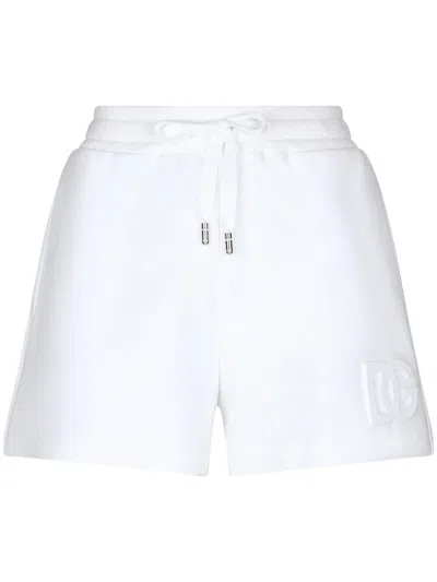 Dolce & Gabbana Jersey Shorts With Embossed Dg Logo In White