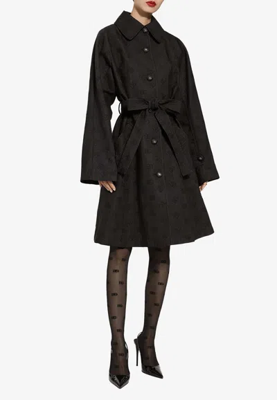 Dolce & Gabbana Dg Logo Trench Coat In Black