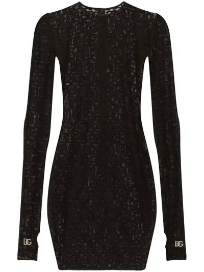 Dolce & Gabbana Dg-embroidered Minidress In Black