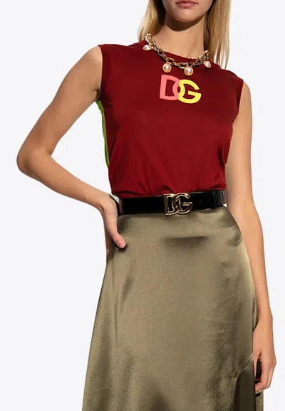 Dolce & Gabbana Dg Logo Two-tone Crewneck Top In Red