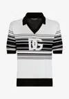 Dolce & Gabbana Stripe-print Silk Polo Shirt In White