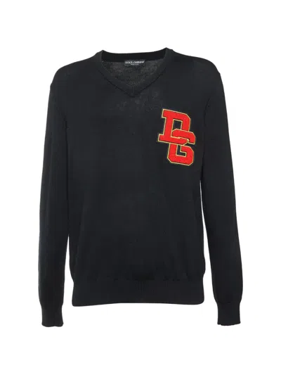 Pre-owned Dolce & Gabbana Dg Logo V-neck Sweatshirt In Black
