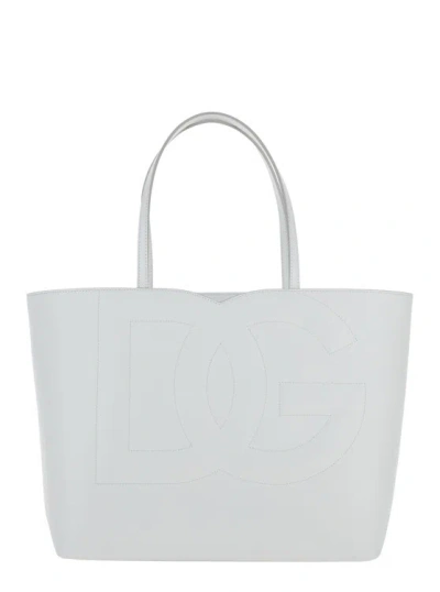 Dolce & Gabbana Dg Logo' White Medium Shopper In Leather