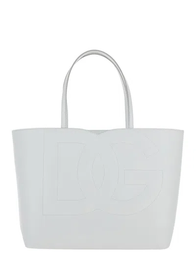 Dolce & Gabbana 'dg Logo' White Medium Shopper In Leather Woman