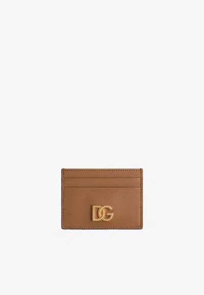 Dolce & Gabbana Dg Logo Woven Cardholder In Brown