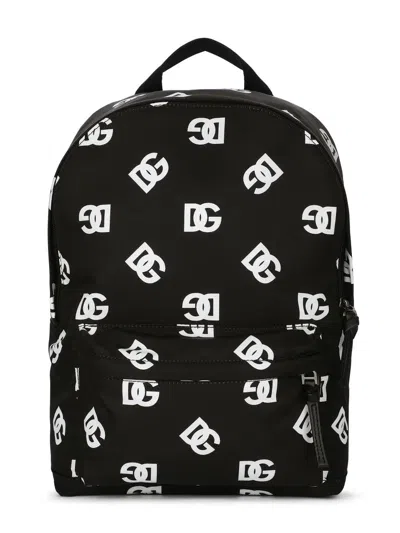 Dolce & Gabbana Kids' All-over Logo Print Backpack In Black