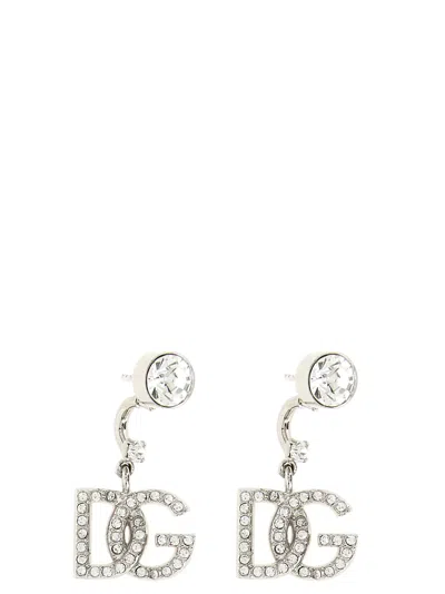 Dolce & Gabbana Dg Logo-embellished Crystal Earrings In Silver