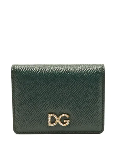 Pre-owned Dolce & Gabbana Dg Logo-plaque Leather Wallet In Green