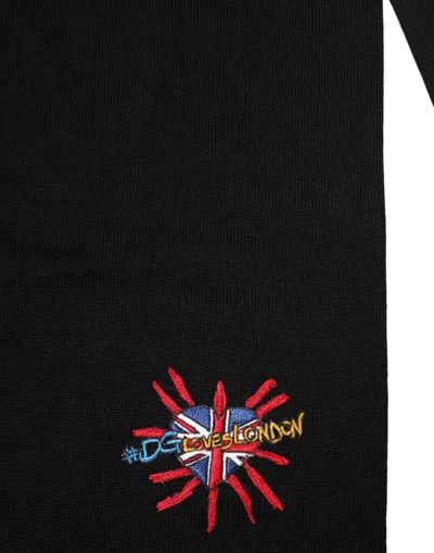 Dolce & Gabbana Dg Loves London Embroidered Wool Scarf In Black