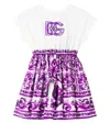 Dolce & Gabbana Dg Majolica Cotton Poplin Dress In White
