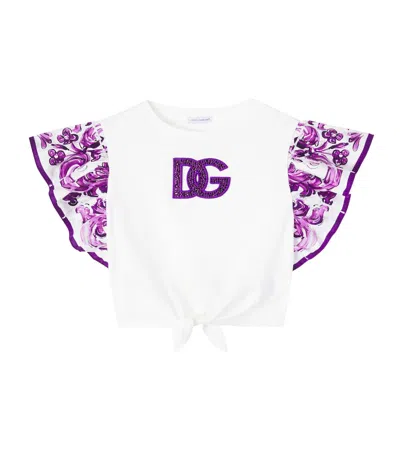 Dolce & Gabbana Kids' Dg Majolica Sequined Cotton T-shirt In Purple