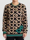 Dolce & Gabbana Multicolor Dg Mania Wool Crewneck Pullover Sweater In Brown