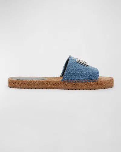 DOLCE & GABBANA DG MEDALLION DENIM FLAT ESPADRILLE SANDALS