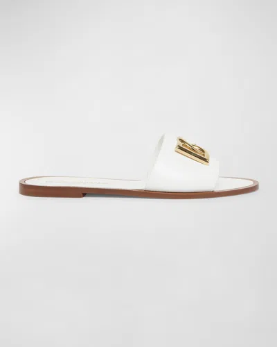 Dolce & Gabbana Dg Medallion Leather Flat Sandals In Optical White
