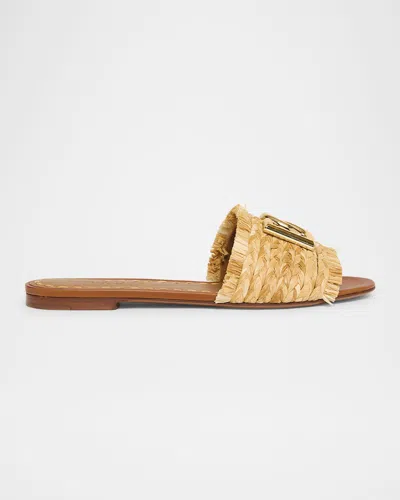 DOLCE & GABBANA DG MEDALLION RAFFIA SLIDE SANDALS