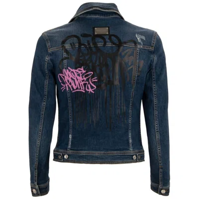 Pre-owned Dolce & Gabbana Dg Metal Logo Crown Graffiti Rocco Boche Denim Jeans Jacket In Blue