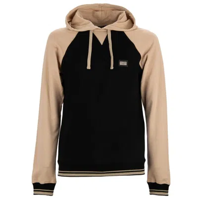 Pre-owned Dolce & Gabbana Dg Metal Logo Plate Hoodie Sweater Sweatshirt Black Beige