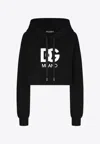 Dolce & Gabbana Cropped Jersey Hoodie With Embroidered Dg Patch In Black