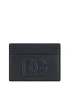 Dolce & Gabbana Small Zip-around Wallet In Calfskin With Raised Logo In Black