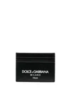 Dolce & Gabbana Printed Leather Card Holder In Black