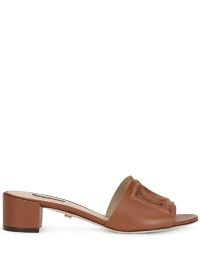 Dolce & Gabbana Bianca 40 Dg Millennials Calf Leather Mules In Brown