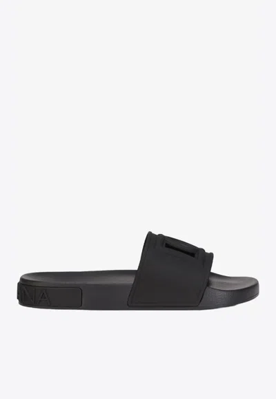 Dolce & Gabbana Dg Millennials Beachwear Sliders In Black